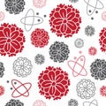 Zinnia Garden-Flowers in Bloom seamless repeat pattern Background in Grey and Red