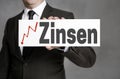 Zinsen in german Interest sign is held by businessman