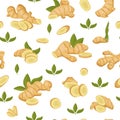 zinziber gingers pattern. cut ginger roots slices, cartoon tea gingers isolated on white background. vector cartoon flat