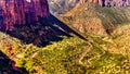 Zion Canyon, with the hairpin curves of the Zion-Mount Carmel Highway in Zion National Park, Utah