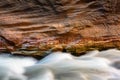 Zion Narrows Wall Detail with Flowing Water Royalty Free Stock Photo