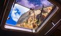 Zion National Park as Viewed through bus skylight window Royalty Free Stock Photo
