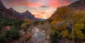 Zion National Park in Autumn sunrise hikie , USA Royalty Free Stock Photo