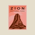 zion national park minimalist vintage poster illustration template graphic design. canyon rock mountain banner for travel business
