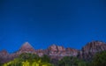 Zion national park at night with star,utah,usa. Royalty Free Stock Photo