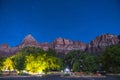 Zion national park at night with star,utah,usa. Royalty Free Stock Photo