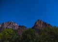 Zion national park at night with star,utah,usa. Royalty Free Stock Photo