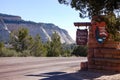 Zion National Park sign, Checkerboard Mesa mountain