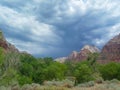 Zion National Park _-Stormy sky with dark clouds accumulating above Zion National Park Canyon, Utah, USA. Royalty Free Stock Photo