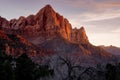 Zion national park sunset landscape view of Watchman peak, Utah Royalty Free Stock Photo