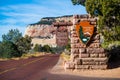 Zion National Park, Utah - November 10, 2017: View of the entrance sign in Zion National Park. Royalty Free Stock Photo
