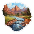 Zion River Print Sticker - Detailed Shading And Vivid Landscapes