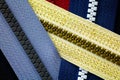 Zip background texture of zippers sliders. a lot of zippers in different colors. sewing clothes, atelier, fabric and accessories s