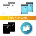 Zip bag icons set. Linear, black and RGB color styles. Empty plastic transparent package. Food ziplock packet, pvc