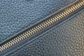 Zip fastener on a leather black bag