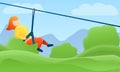 Zip line rope concept banner, cartoon style Royalty Free Stock Photo