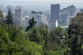 Zip-lining in the green park against the Tbilisi skyline. Georgia.