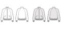 Zip-up Harrington Bomber jacket technical fashion illustration with Rib cuffs, waist, long raglan sleeves, flap pockets Royalty Free Stock Photo