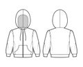 Zip-up Hoody sweatshirt technical fashion illustration with elbow sleeves, relax body, kangaroo pouch, banded hem