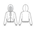 Zip-up Hoody sweatshirt technical fashion illustration with long sleeves, kangaroo pouch, knit rib cuff, banded hem