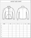 Zip up jacket size chart