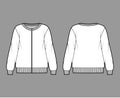 Zip-up oversized cotton-terry sweatshirt technical fashion illustration with scoop neckline, long sleeves, ribbed trims