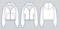 Zip-up Raglan sleeve Hoodie technical fashion illustration. Hooded Sweatshirt fashion flat technical drawing template