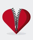 Zip zipper heart cloth metal teeth icon.