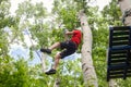 On zipline in adventure park