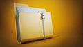 Zipped folder standing on yellow background. 3D illustration