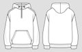 Zipped hoodie. Vector technical sketch. Mockup template