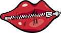 Zipped lips cartoon illustration Royalty Free Stock Photo
