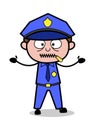 Zipped Mouth - Retro Cop Policeman Vector Illustration