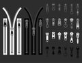 Set realistic zipper vector for clothes, bags.