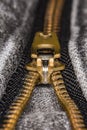 Zipper on black jeans extreme close up Royalty Free Stock Photo