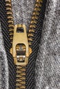 Zipper on black jeans extreme close up Royalty Free Stock Photo
