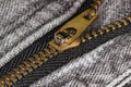 Zipper on black jeans extreme close up Royalty Free Stock Photo