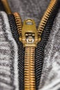 Zipper on black jeans extreme close up Royalty Free Stock Photo