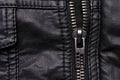 Zipper on black leather jacket Royalty Free Stock Photo