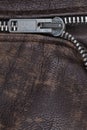 Zipper of a brown leather jacket Royalty Free Stock Photo