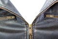 Zipper on brown leather motorcycle jacket Royalty Free Stock Photo