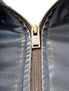 Zipper on brown leather motorcycle jacket Royalty Free Stock Photo