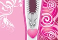 Zipper with heart on the decorative background