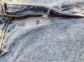 Zipper on jeans. Jeans texture. Unzipped jeans.