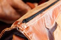 Zipper on the leather bag. Royalty Free Stock Photo