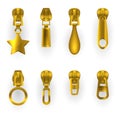 Zipper pullers, golden zip hasps, different shapes