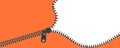 Zipper silhouette, zipper lock or unlock bg. Fastener slide with puller orange color. Split cloth pulling zip. Apparel Royalty Free Stock Photo