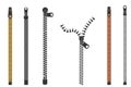 Zipper silhouette, set zipper lock or unlock. Fastener slide with puller. Split cloth pulling zip. Collection Apparel Royalty Free Stock Photo