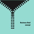 Zipper symbol and handshake businessman agreement on background. Royalty Free Stock Photo