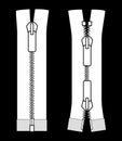 Zipper types vector illustration on black background.